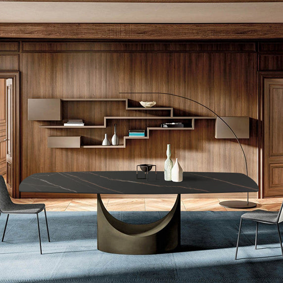 Mesa de comedor de piedra sinterizada Rectángulo de estilo industrial Mesa base de un solo pedestal para el hogar