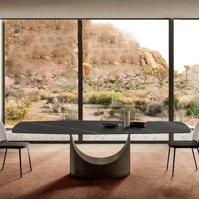 Mesa de comedor de piedra sinterizada Rectángulo de estilo industrial Mesa base de un solo pedestal para el hogar