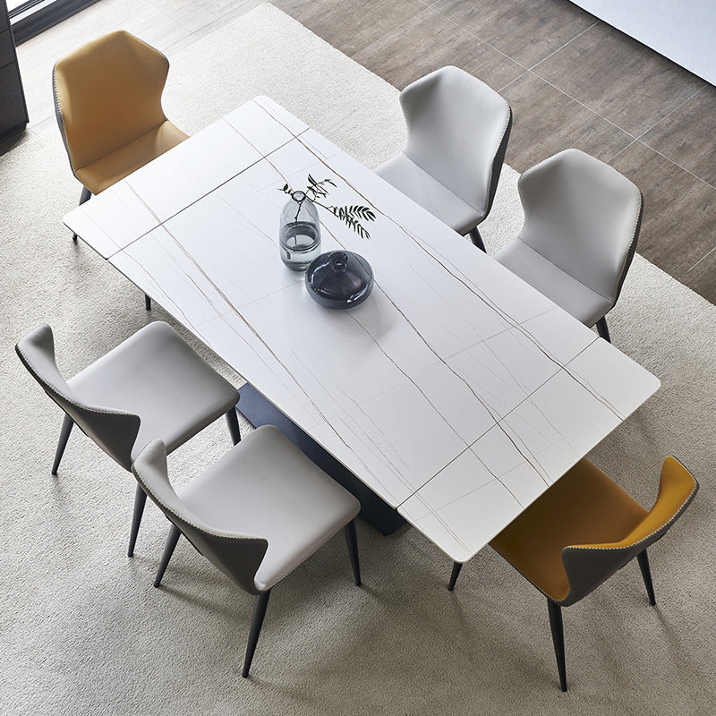 Contemporary Rectangle Dining Room Table Sintered Stone Table with Black Pedestal Base