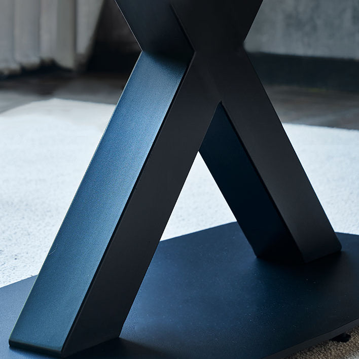 Contemporary Rectangle Dining Room Table Sintered Stone Table with Black Pedestal Base