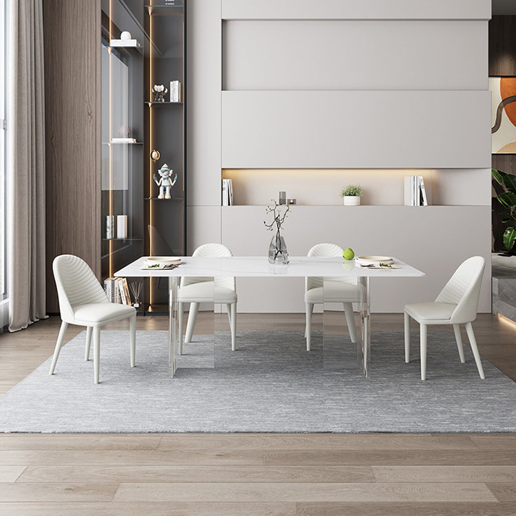 Moderne witte eettafel rechthoek gesinterde stenen eettafel met acrylbasis