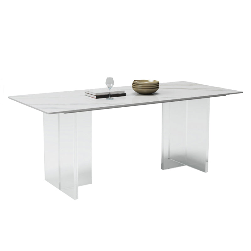 Moderne witte eettafel rechthoek gesinterde stenen eettafel met acrylbasis