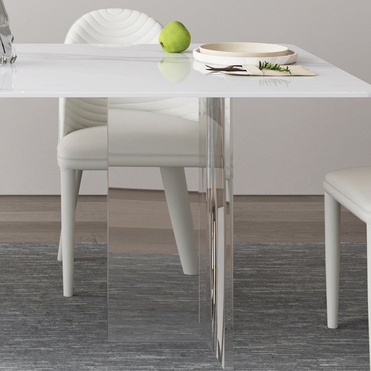 Moderne witte eettafel rechthoek gesinterde stenen eettafel met acrylbasis