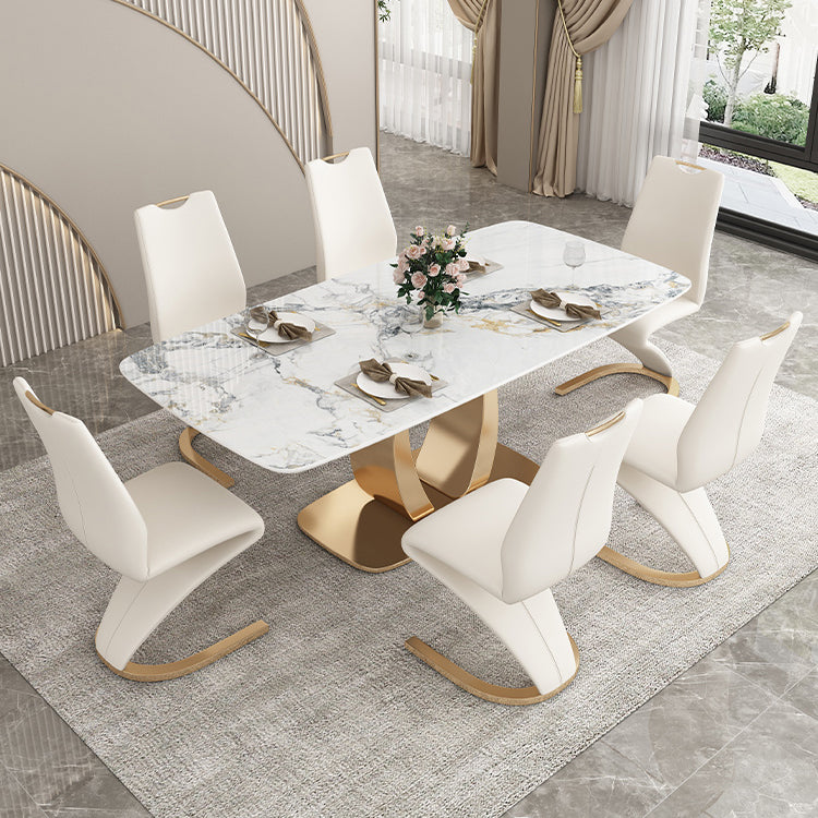 Mesa de comedor de lujo tradicional Mesa de comedor rectangular de piedra sinterizada con marco dorado