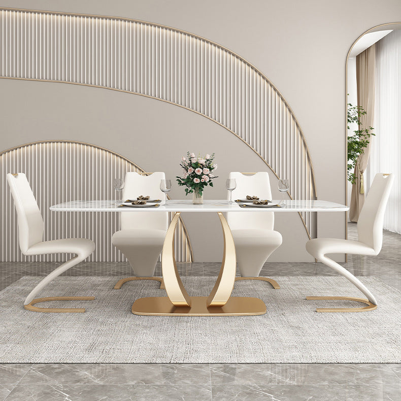 Mesa de comedor de lujo tradicional Mesa de comedor rectangular de piedra sinterizada con marco dorado