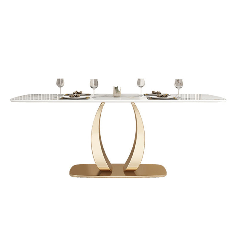 Mesa de comedor de lujo tradicional Mesa de comedor rectangular de piedra sinterizada con marco dorado