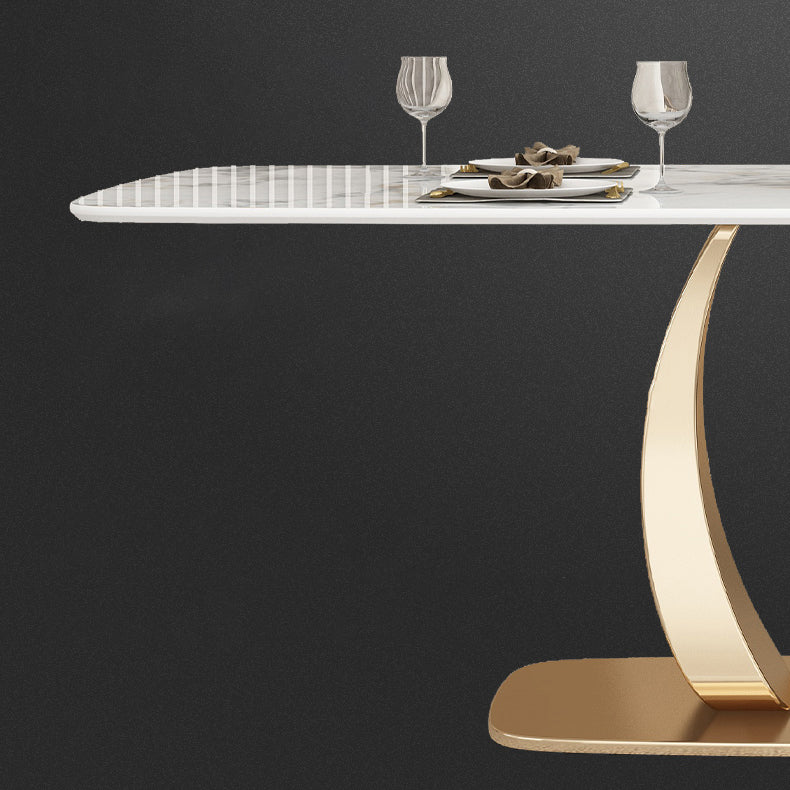 Mesa de comedor de lujo tradicional Mesa de comedor rectangular de piedra sinterizada con marco dorado