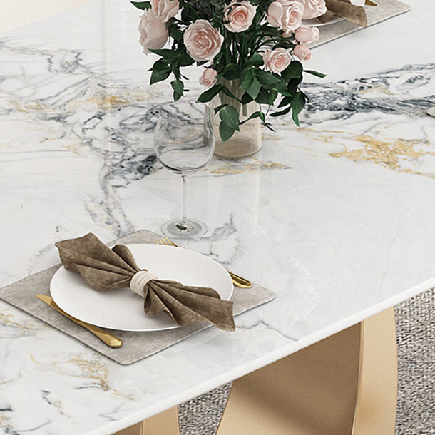 Mesa de comedor de lujo tradicional Mesa de comedor rectangular de piedra sinterizada con marco dorado