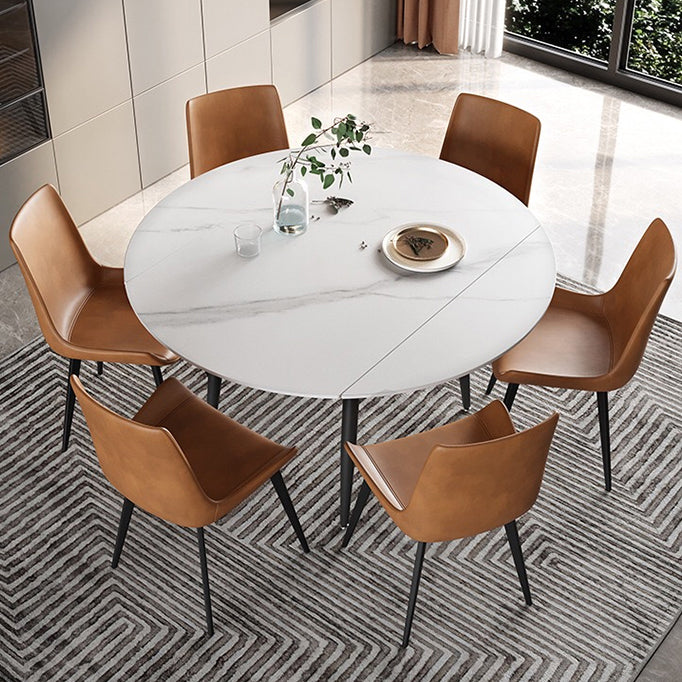 53.15''L Round Contemporary Dining Table Sintered Stone Table with 4 Black Metal Legs
