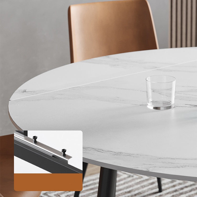 53.15''L Round Contemporary Dining Table Sintered Stone Table with 4 Black Metal Legs