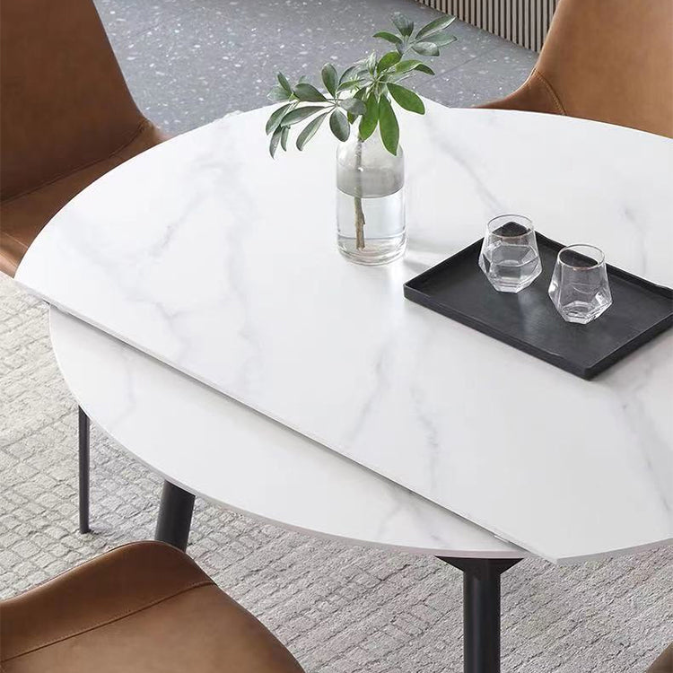 53.15''L Round Contemporary Dining Table Sintered Stone Table with 4 Black Metal Legs