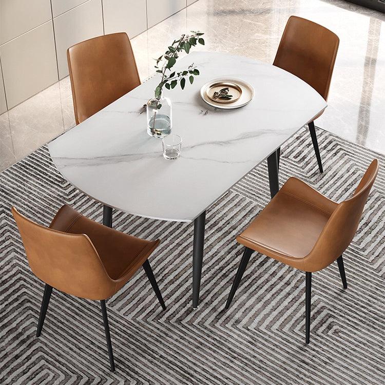 53.15''L Round Contemporary Dining Table Sintered Stone Table with 4 Black Metal Legs