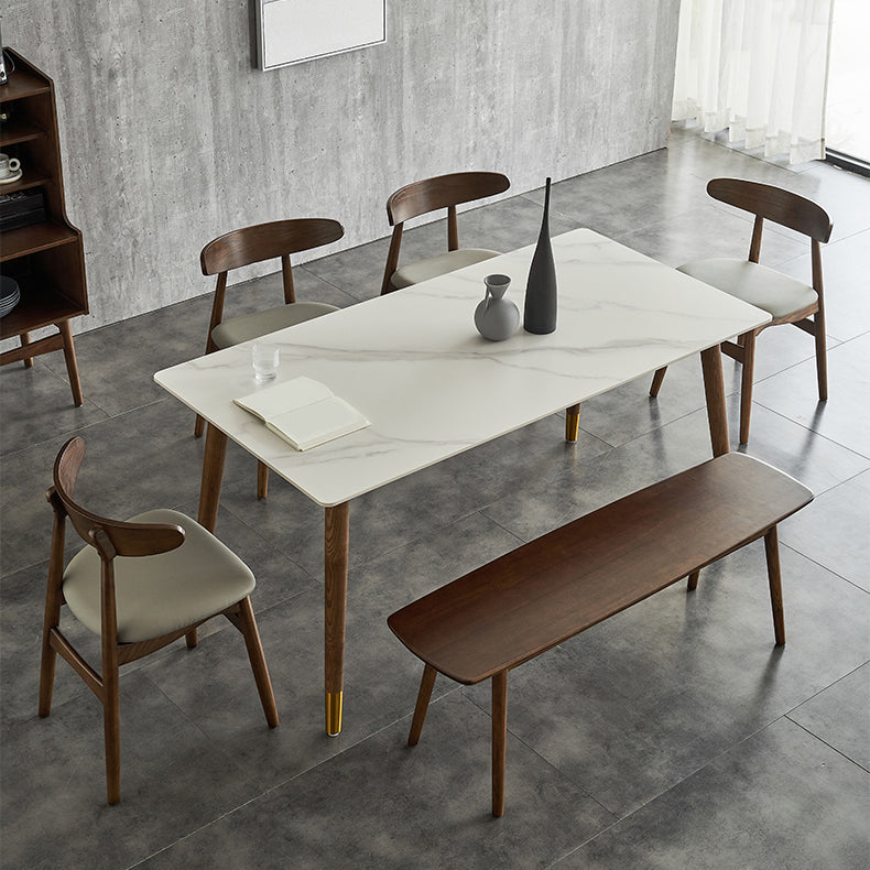 Mesa de comedor de lujo tradicional Mesa de comedor de piedra sinterizada con base de madera maciza