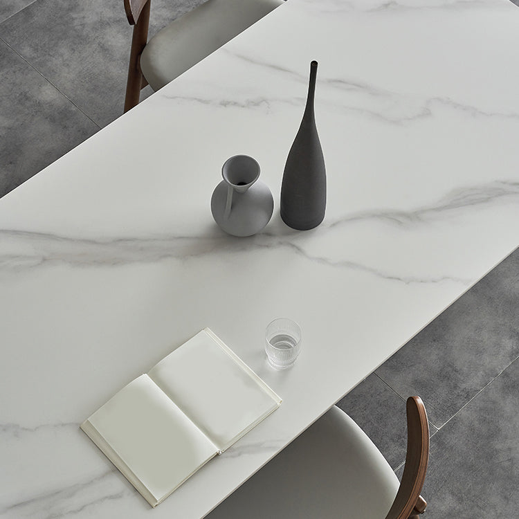 Mesa de comedor de lujo tradicional Mesa de comedor de piedra sinterizada con base de madera maciza