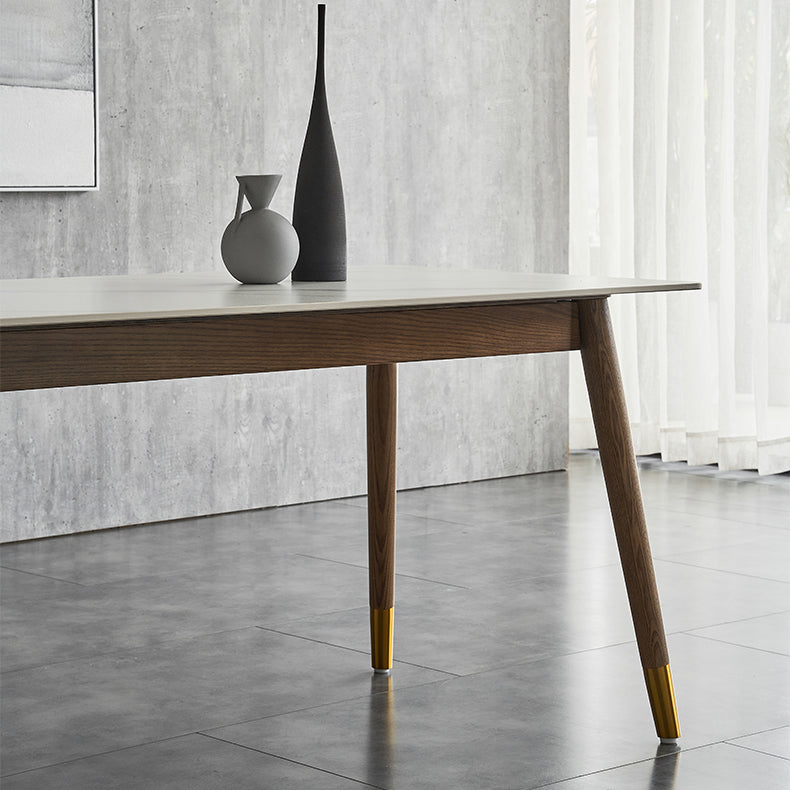 Mesa de comedor de lujo tradicional Mesa de comedor de piedra sinterizada con base de madera maciza