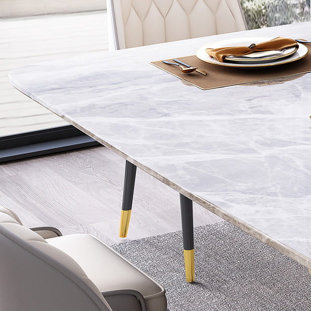 Mesa rectangular de lujo tradicional, mesa de piedra sinterizada gris con base de pedestal dorado