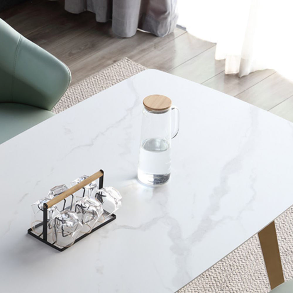 Traditionele luxe eettafel Sintered Stone 4 Legs Tafel met gouden frame