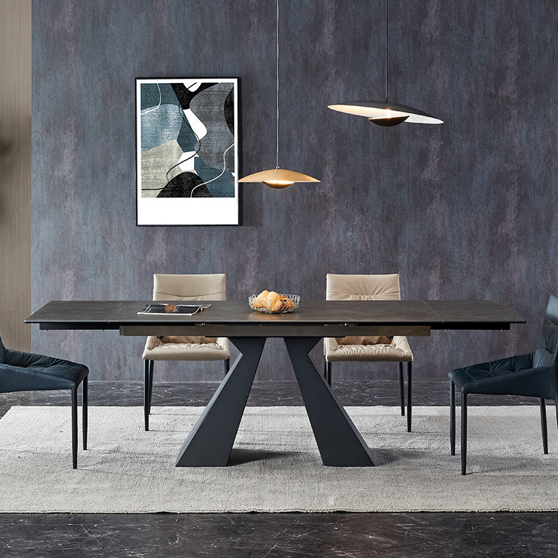 Mesa de comedor de comedor gris moderna Mesa de comedor de piedra sinterizada con base de metal