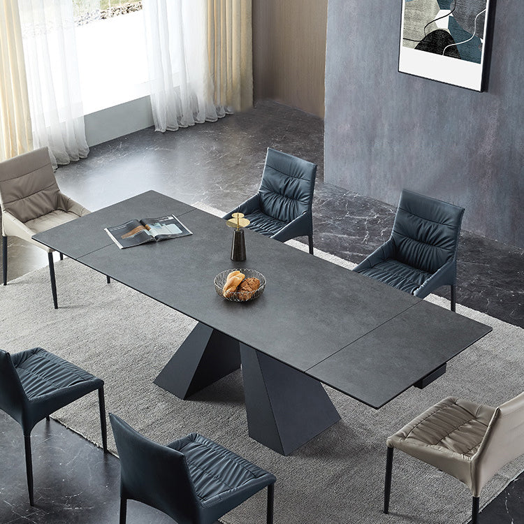 Mesa de comedor de comedor gris moderna Mesa de comedor de piedra sinterizada con base de metal