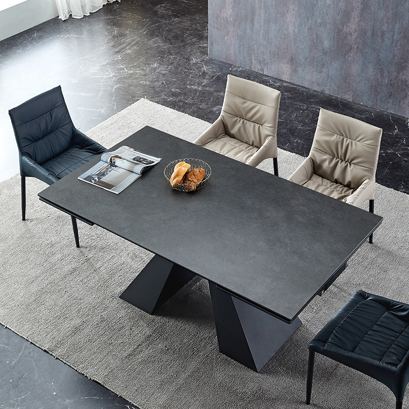 Mesa de comedor de comedor gris moderna Mesa de comedor de piedra sinterizada con base de metal