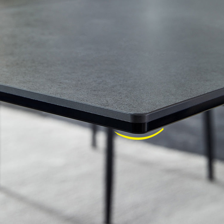 Mesa de comedor de comedor gris moderna Mesa de comedor de piedra sinterizada con base de metal