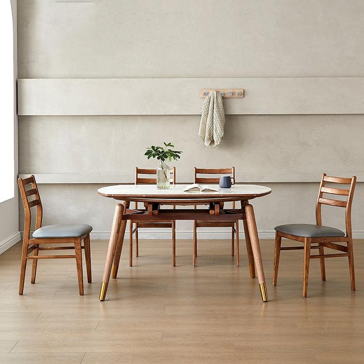 Modern White Round Dining Table Sintered Stone Kitchen Dining Table with 4 Legs Base