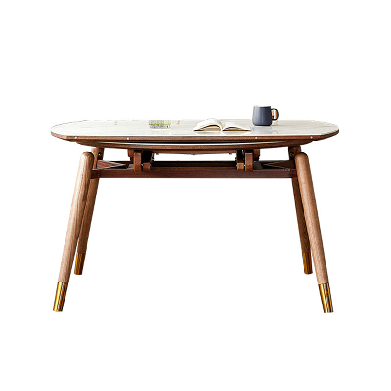 Modern White Round Dining Table Sintered Stone Kitchen Dining Table with 4 Legs Base