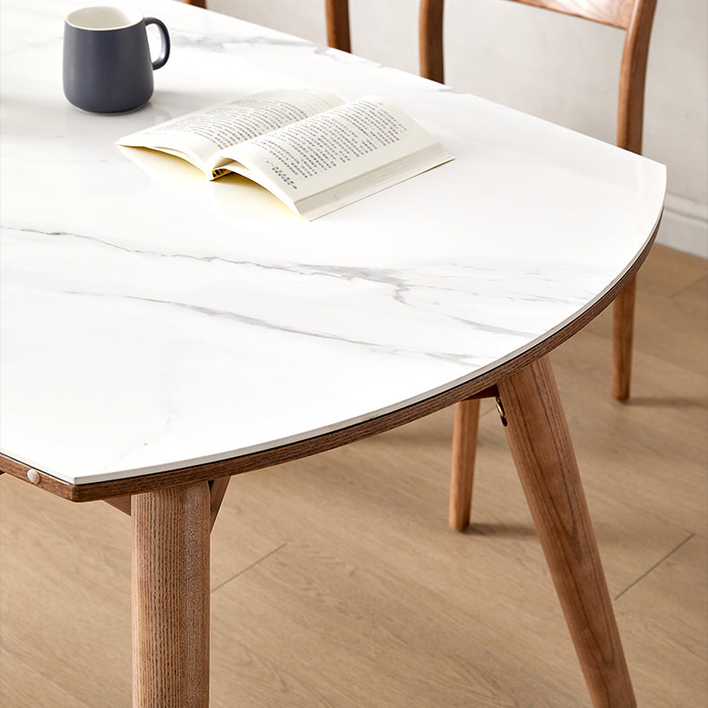 Modern White Round Dining Table Sintered Stone Kitchen Dining Table with 4 Legs Base