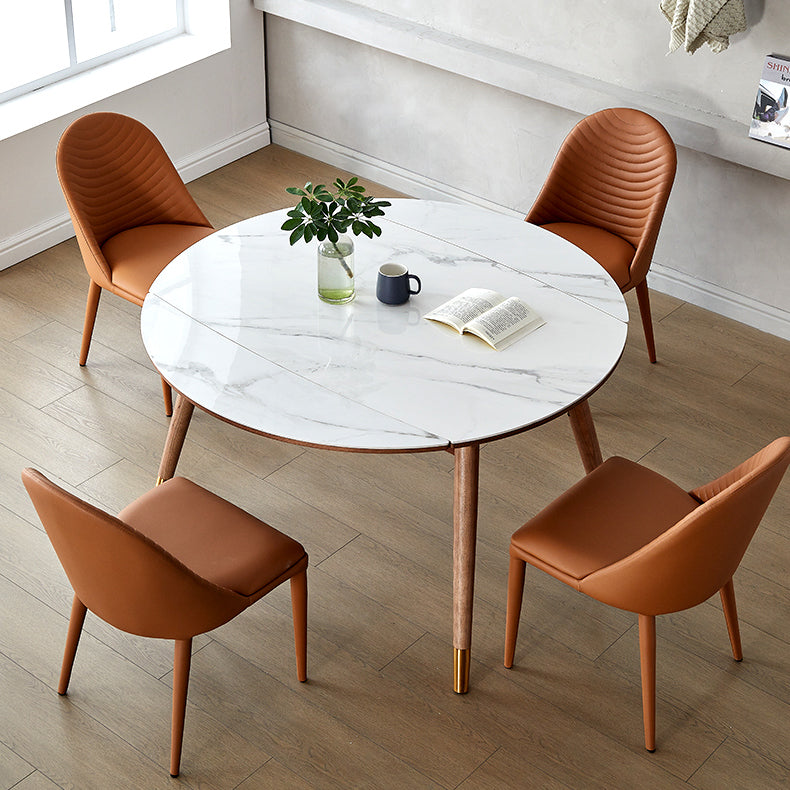 Modern White Round Dining Table Sintered Stone Kitchen Dining Table with 4 Legs Base
