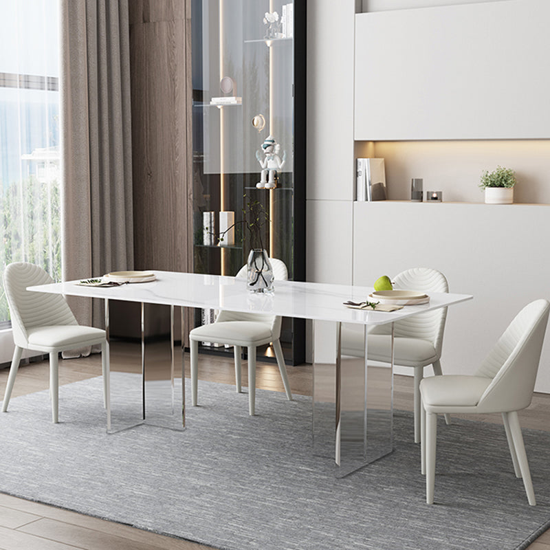 Modern White Dining Table Rectangle Sintered Stone Dining Table with Acrylic Legs