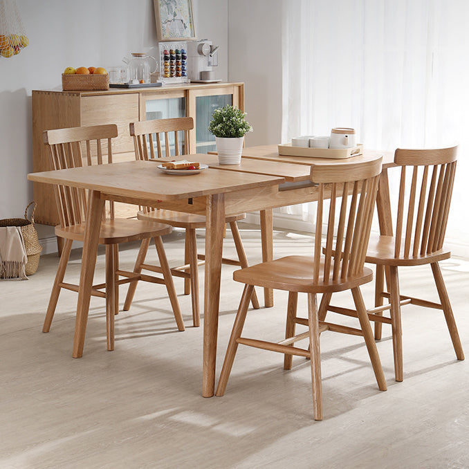 Rechteck 4 Beine Esstisch Holzfarbe Ausleitbarer Tisch mit Eichenholz Massivholz