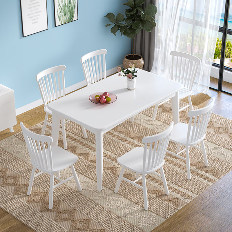 Modern Style White Dining Table Rectangle Solid Wood Dining Table with 4 Legs
