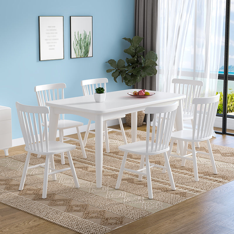 Modern Style White Dining Table Rectangle Solid Wood Dining Table with 4 Legs
