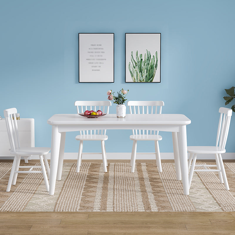 Modern Style White Dining Table Rectangle Solid Wood Dining Table with 4 Legs