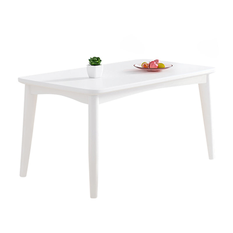 Modern Style White Dining Table Rectangle Solid Wood Dining Table with 4 Legs