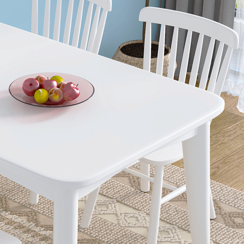 Modern Style White Dining Table Rectangle Solid Wood Dining Table with 4 Legs