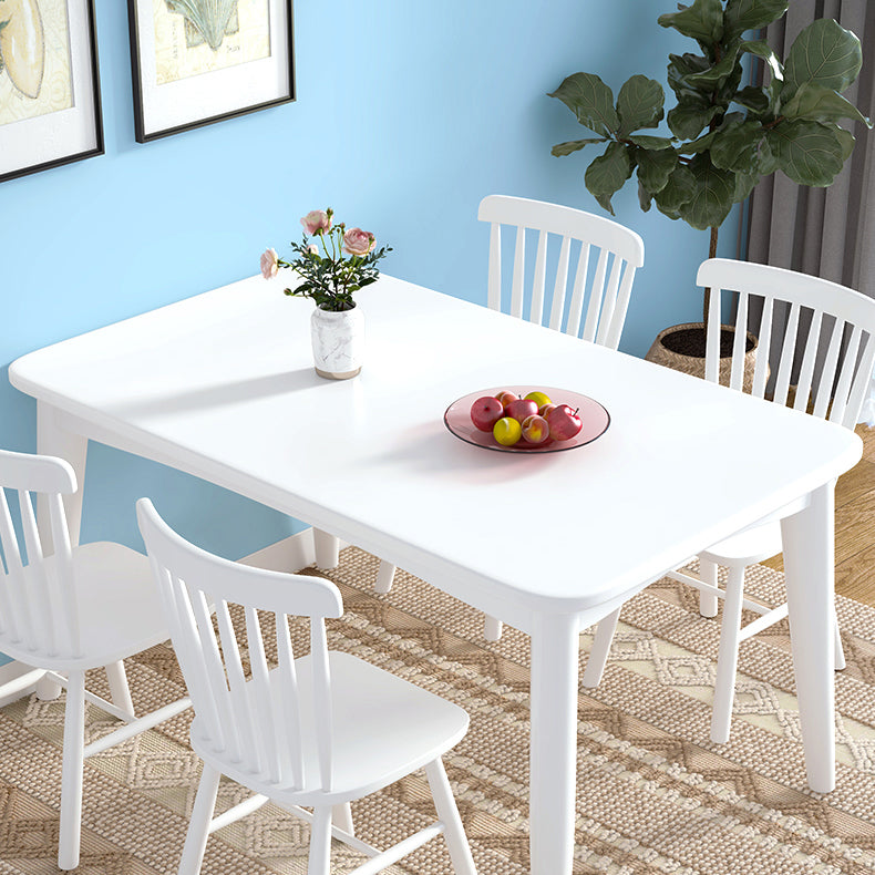 Modern Style White Dining Table Rectangle Solid Wood Dining Table with 4 Legs