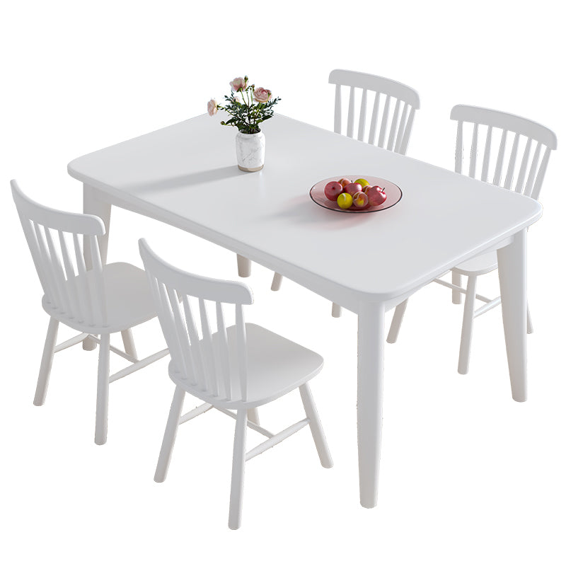Modern Style White Dining Table Rectangle Solid Wood Dining Table with 4 Legs
