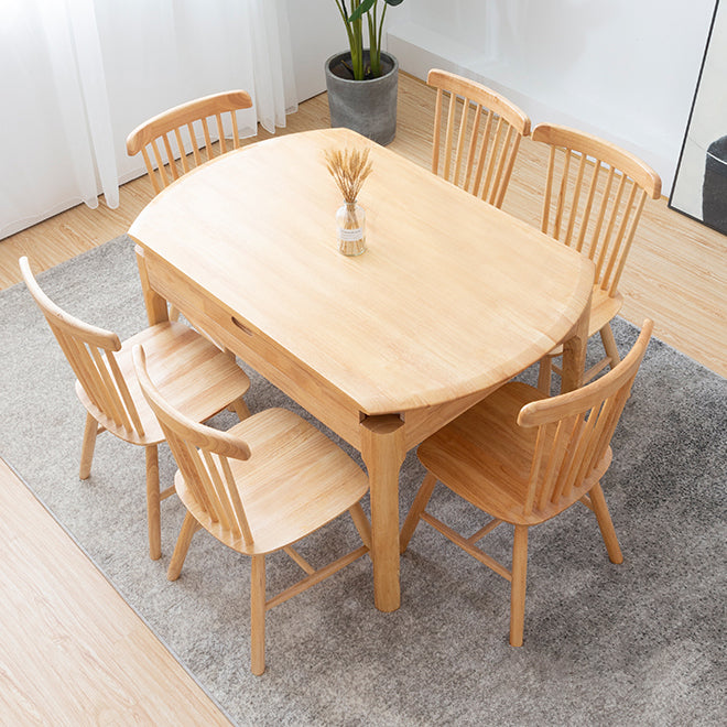 Modern Round Dining Table Brown Solid Wood Drop-Leaf Dining Table with 4 legs