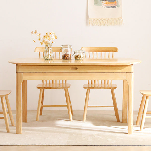 Modern Round Dining Table Brown Solid Wood Drop-Leaf Dining Table with 4 legs
