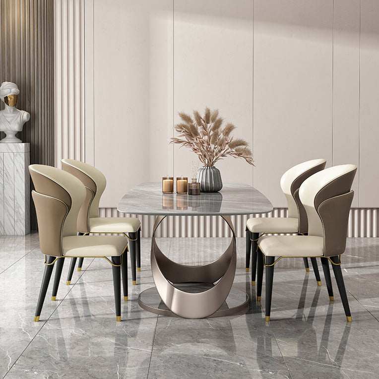 Luxury Sintered Stone Top Table Rectangle Grey Table with Gold Metal Pedestal