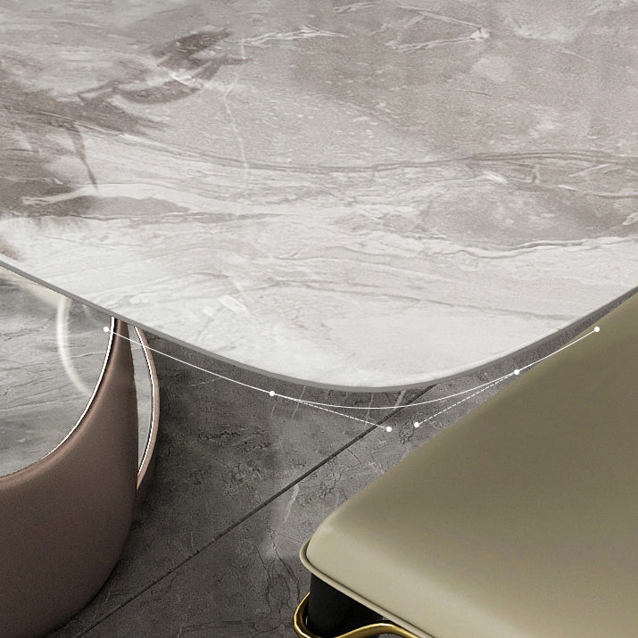 Luxury Sintered Stone Top Table Rectangle Grey Table with Gold Metal Pedestal