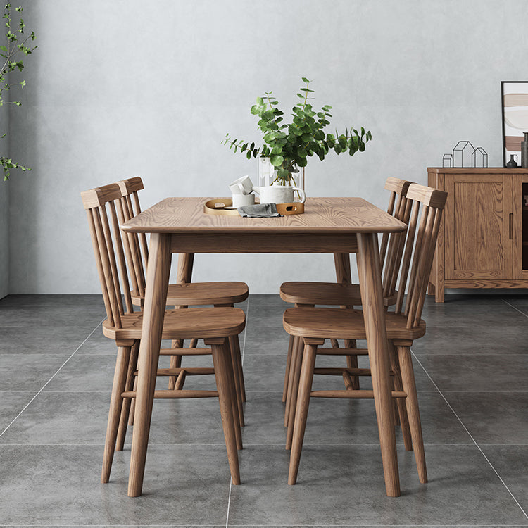 Mesa de comedor marrón moderna, mesa de comedor rectangular de madera maciza con 4 patas