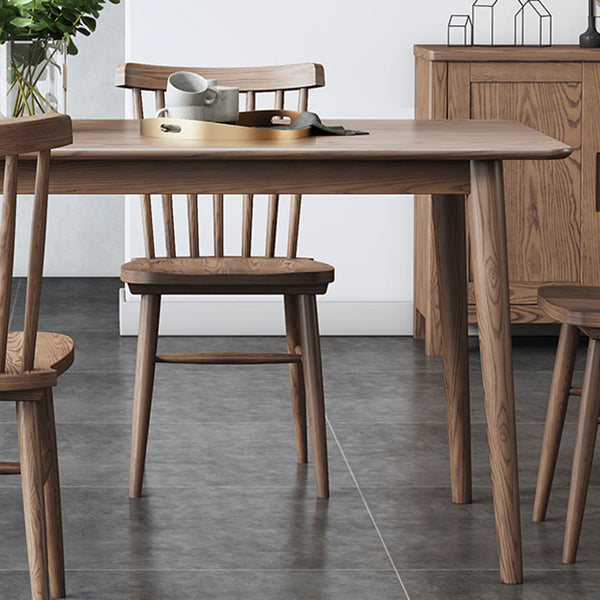 Mesa de comedor marrón moderna, mesa de comedor rectangular de madera maciza con 4 patas