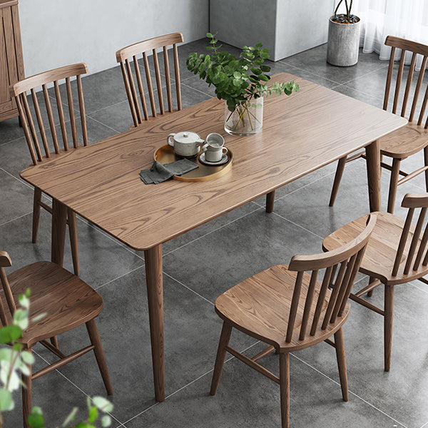 Mesa de comedor marrón moderna, mesa de comedor rectangular de madera maciza con 4 patas