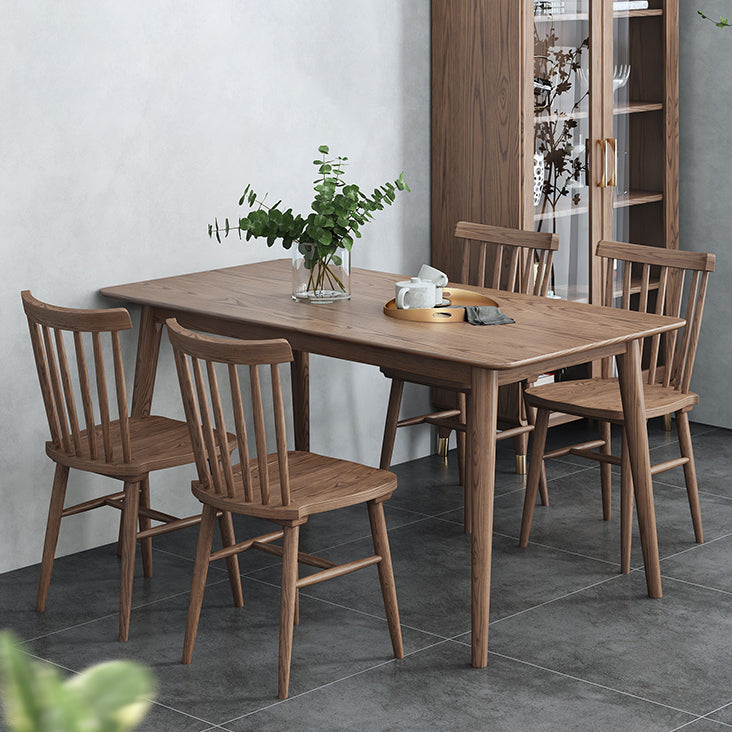 Mesa de comedor marrón moderna, mesa de comedor rectangular de madera maciza con 4 patas