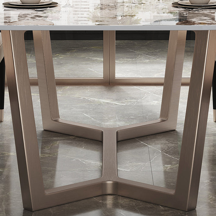 Mesa de comedor de piedra sinterizada de lujo, mesa rectangular con pedestal de caballete