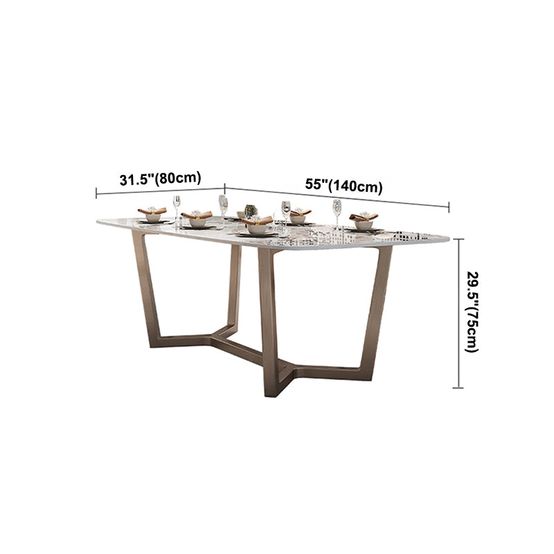Mesa de comedor de piedra sinterizada de lujo, mesa rectangular con pedestal de caballete
