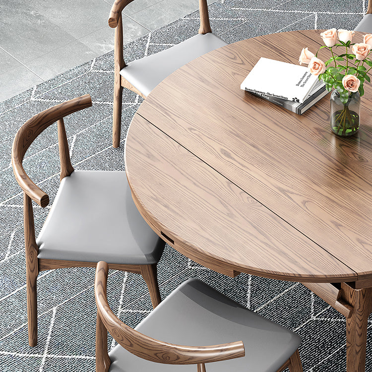 Modern Brown Dining Table Round Solid Wood Dining Table with 4 Legs for Home