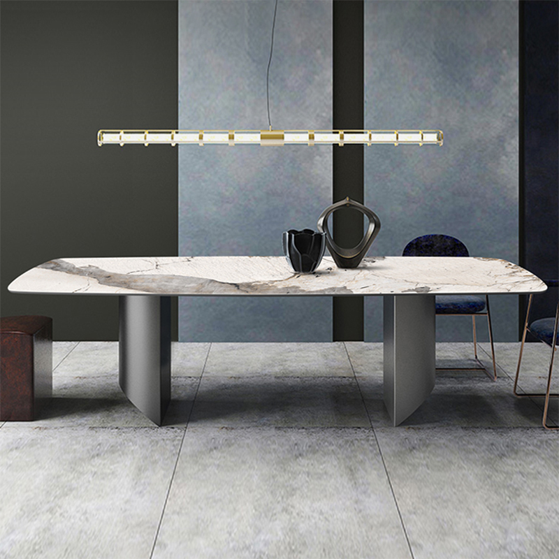 Metal Traditional Luxury Rectangle Table Sintered Stone Indoor Table for Kitchen